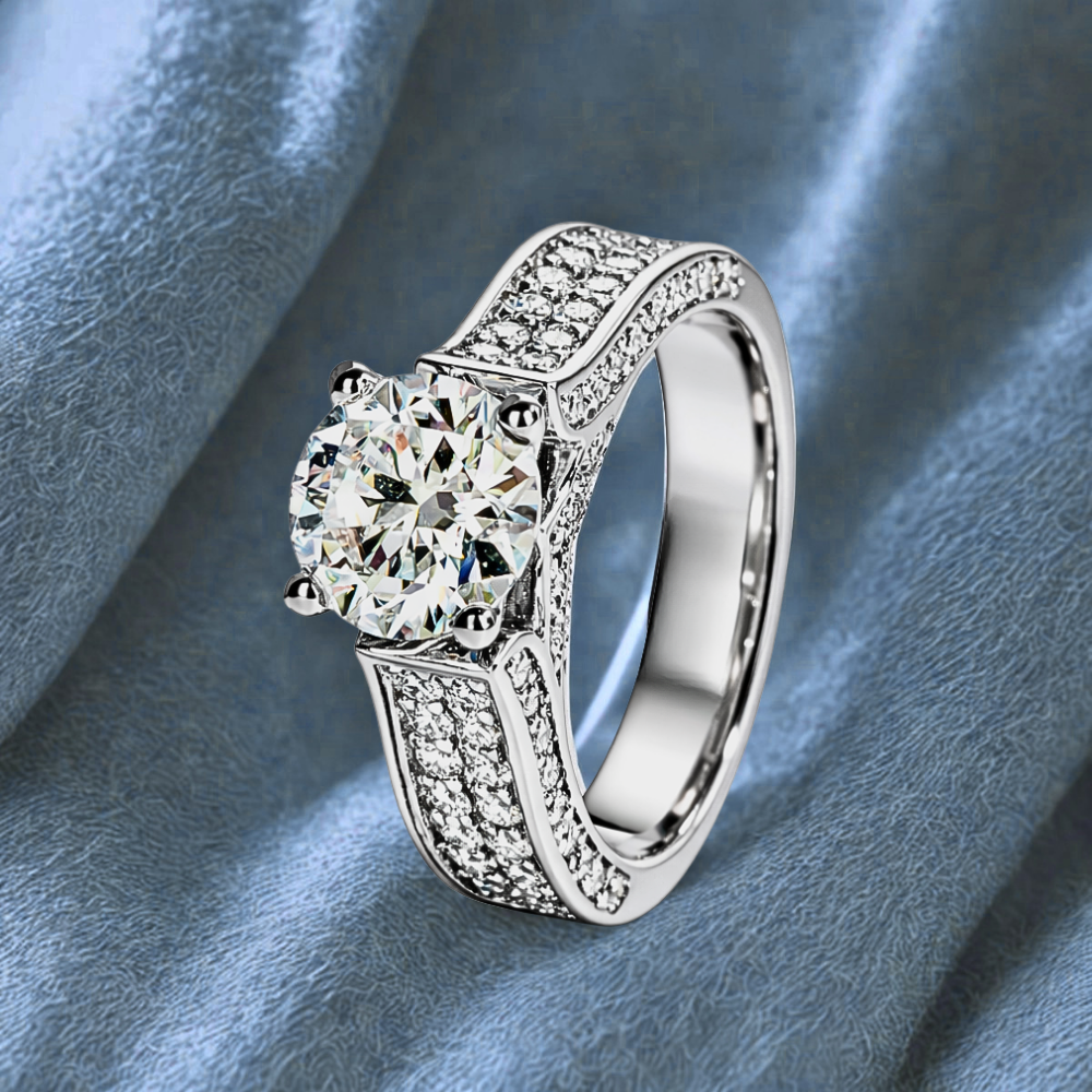 Solitario con Moissanite di ct 2,00 e Pavè