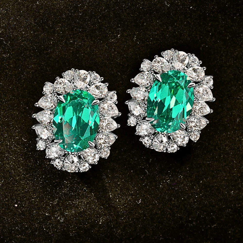 Orecchini con Moissanite Tormalina Paraiba e Diamanti Taglio Goccia e Brillante