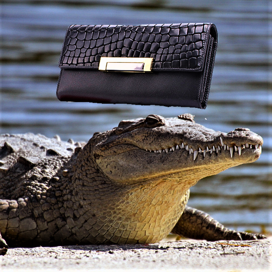 Cartera de piel de vacuno auténtica con textura de cocodrilo
