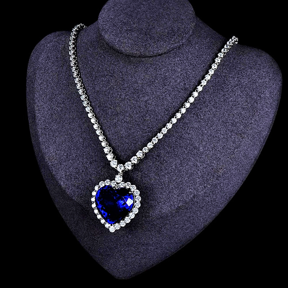 Collana Tennis con Zaffiro Taglio Cuore di 48 ct e Brillanti Coltivati