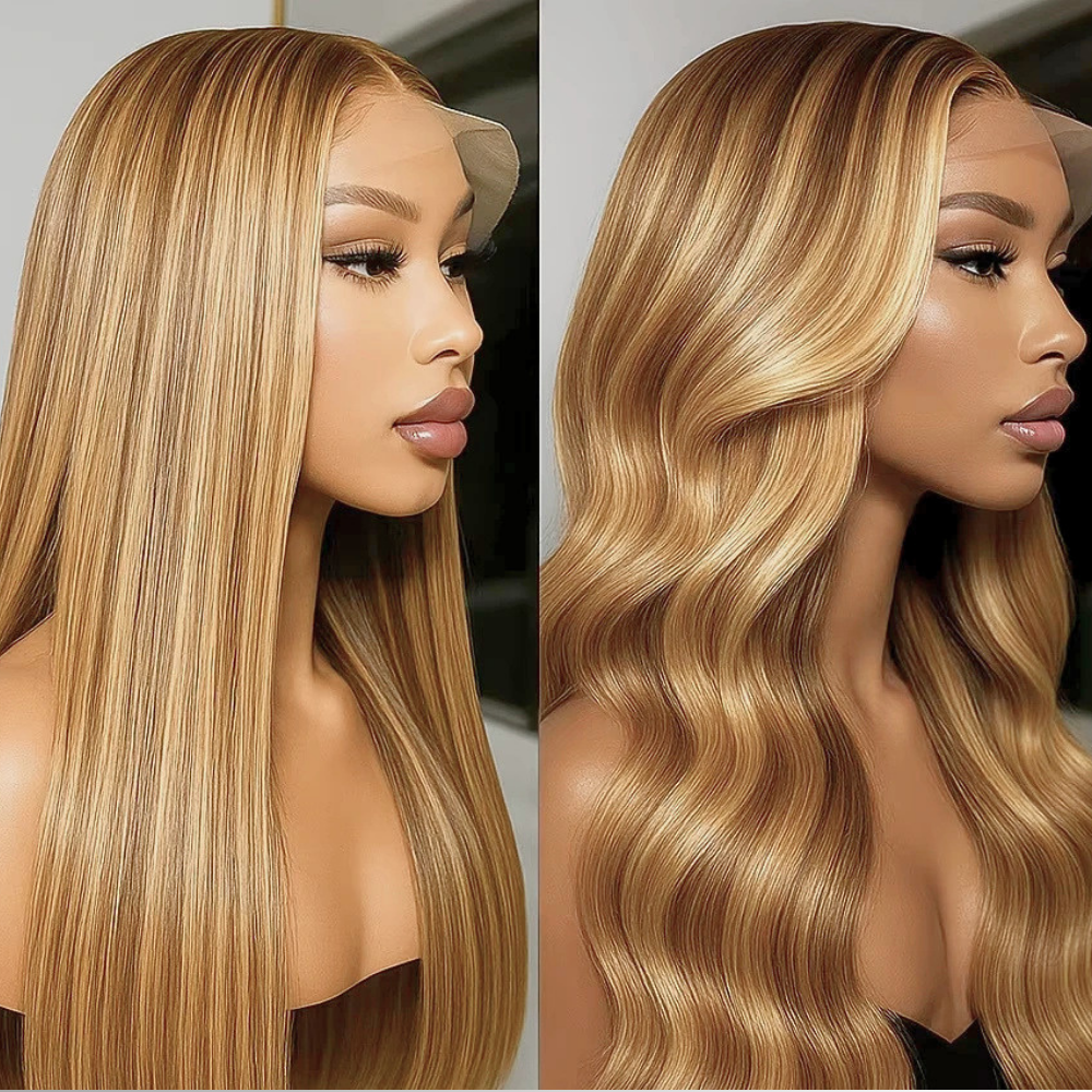 Parrucca in Capelli Veri con Meches Miele