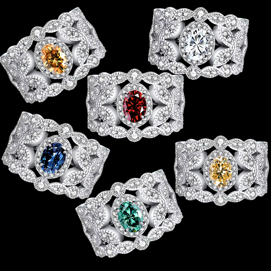 Anello "Corona Barocca" con Moissanite Ovale e Diamanti Sintetici