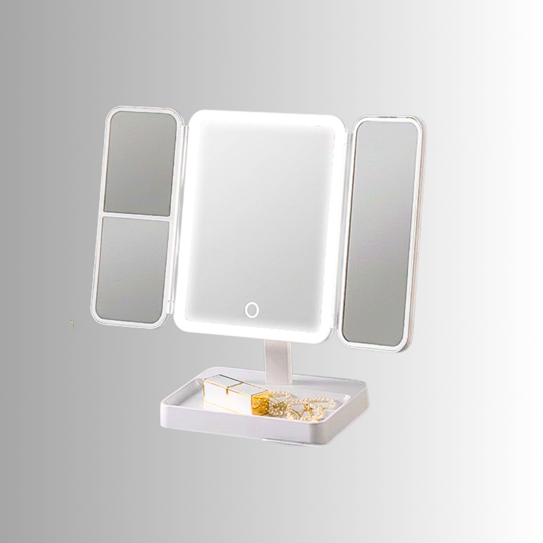 Specchio make-up da tavolo a 3 ante con LED e ingrandimento