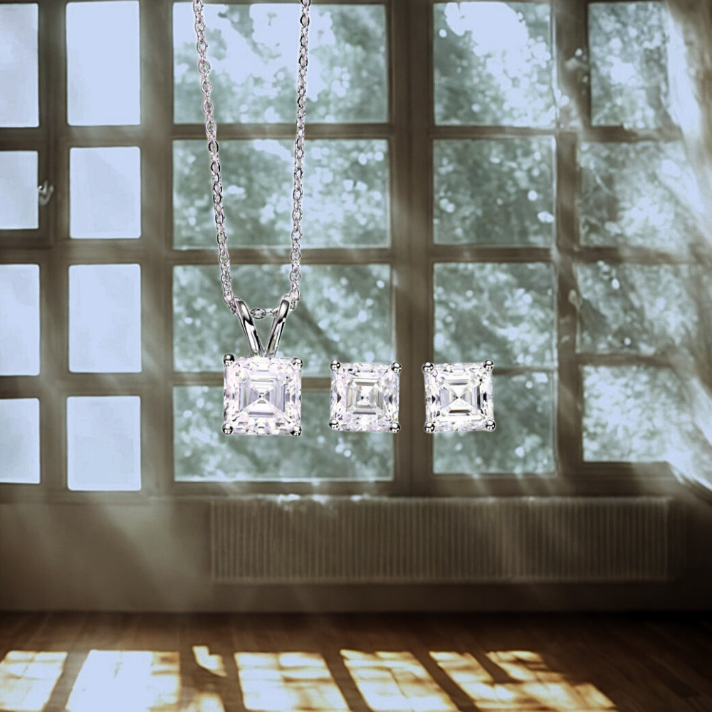 Parure Collana e Orecchini con Moissaniti Asscher