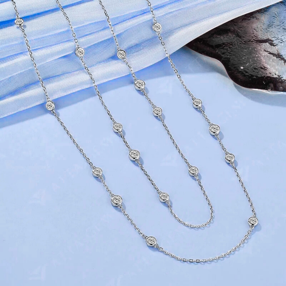 Collana di cm 90 a Castoni Tondi con Moissaniti per ct 3,30
