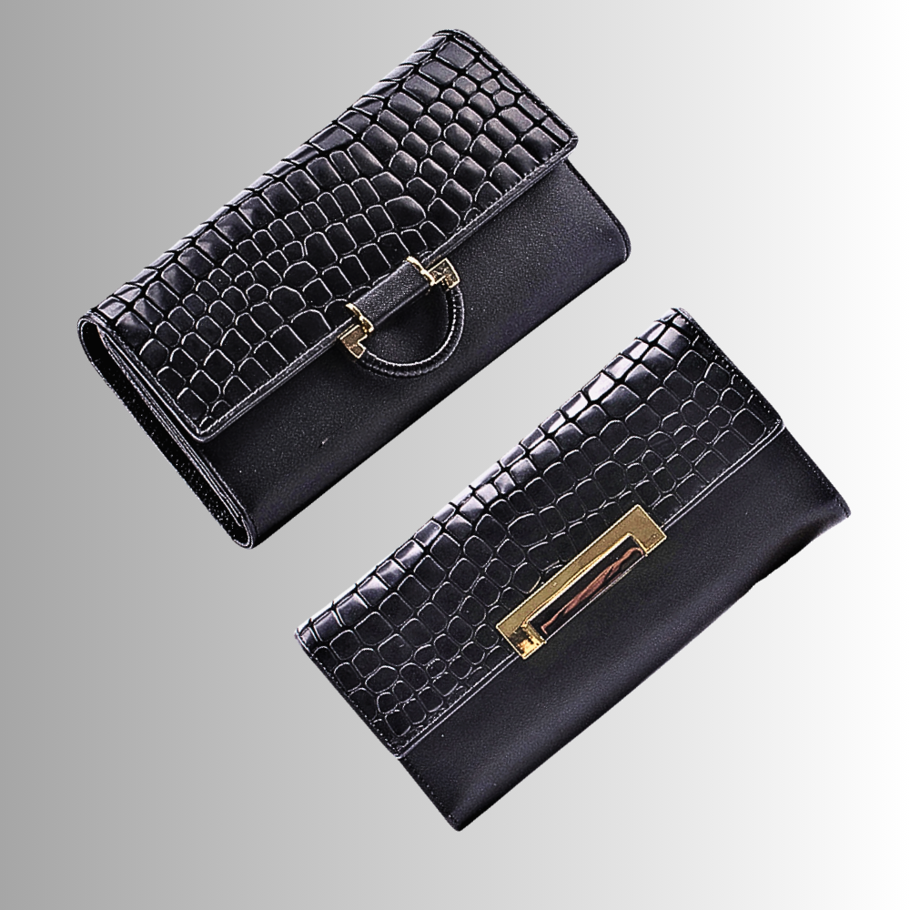 Cartera de piel de vacuno auténtica con textura de cocodrilo