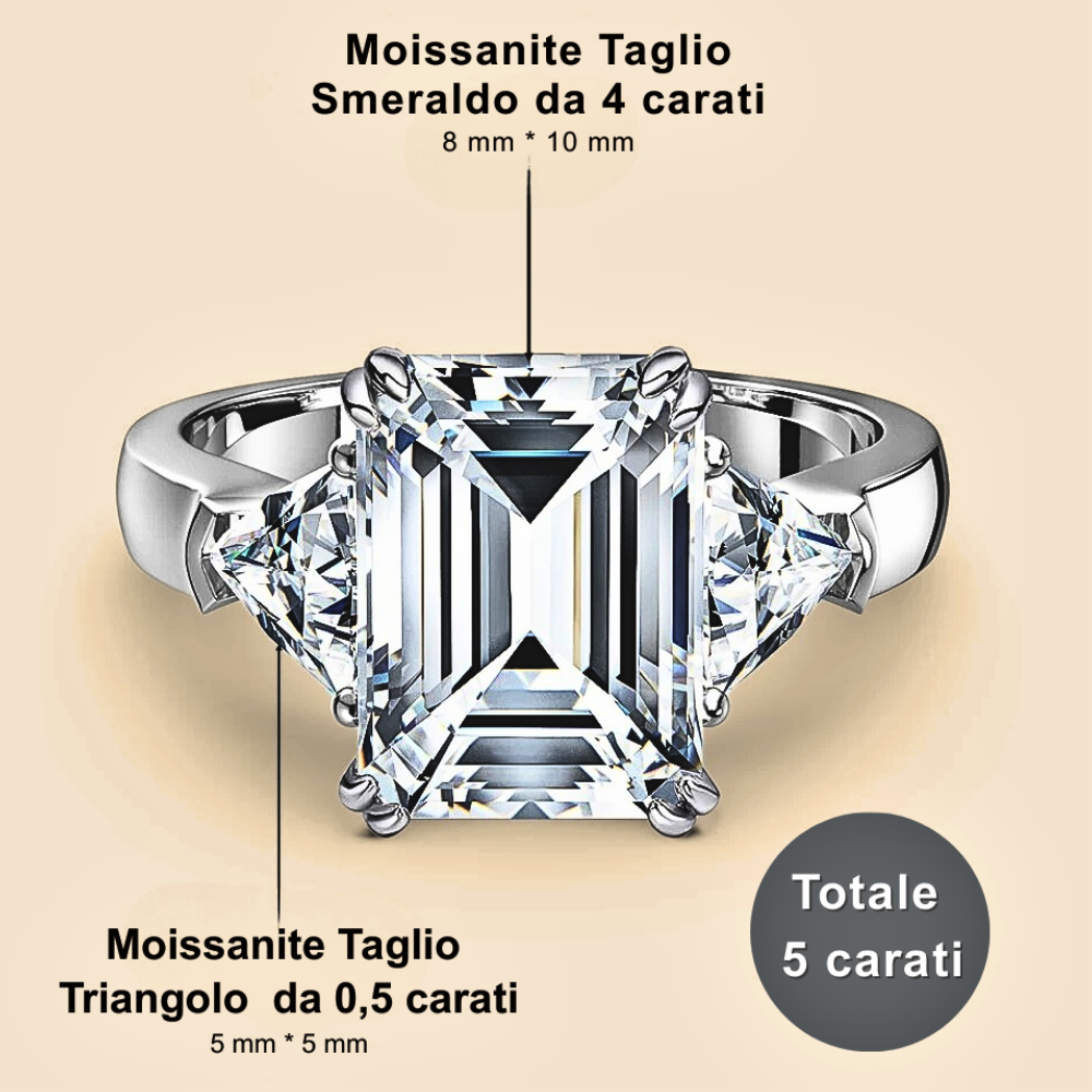 Anello Taglio Smeraldo e Triangoli per 5 Carati