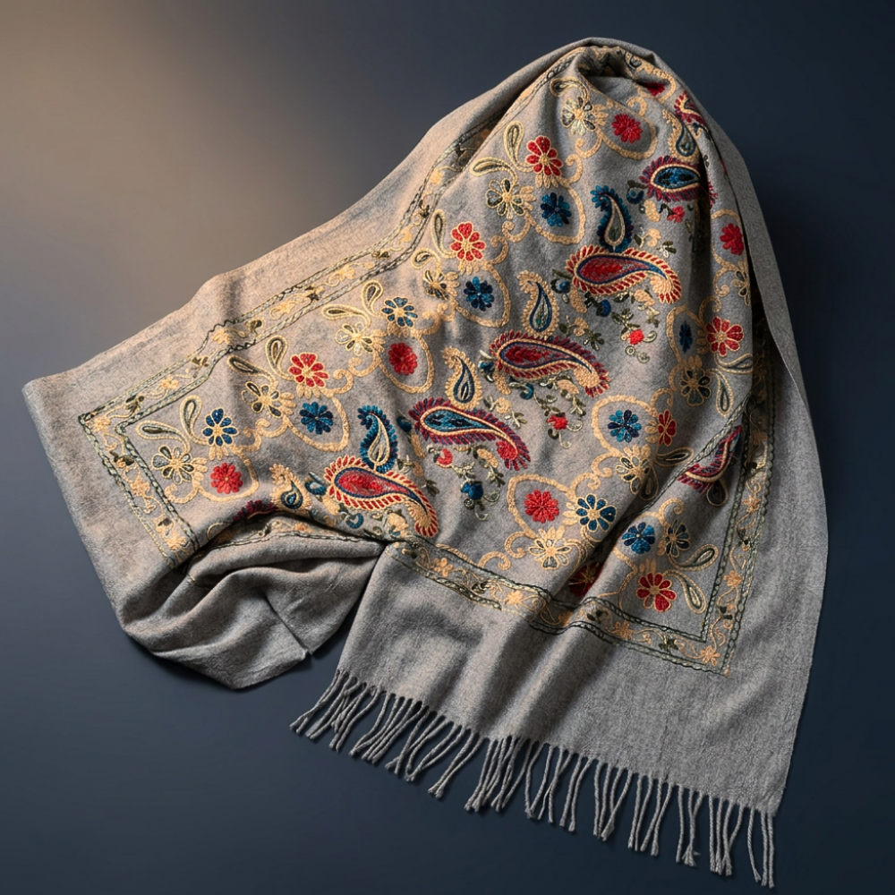 Pure Cashmere Floral Scarf: Artisan Elegance