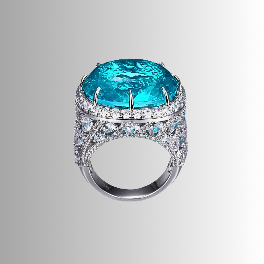 Fascione con Tormalina Paraiba Coltivata e Diamanti Sintetici ad Alto Contenuto di Carbonio