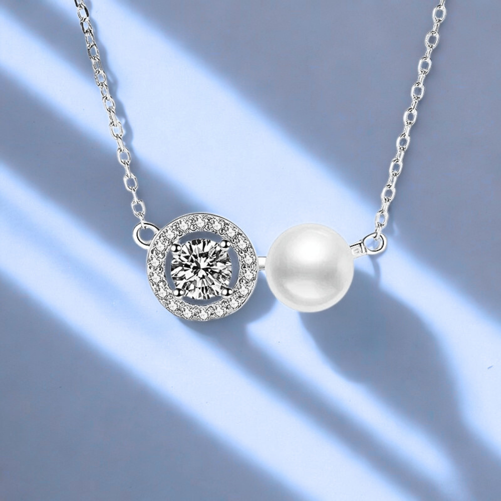 Collana con Moissaniti e Perla Naturale