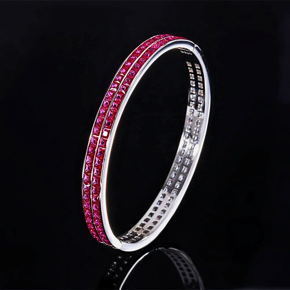 Bracciale Rigido con Diamanti, Zaffiri o Rubini Lab Grown Taglio Princess
