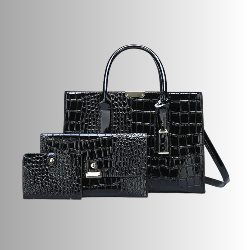 Set di Borsa, Pochette e Portachiavi in Fiore di Pelle di Vitellino
