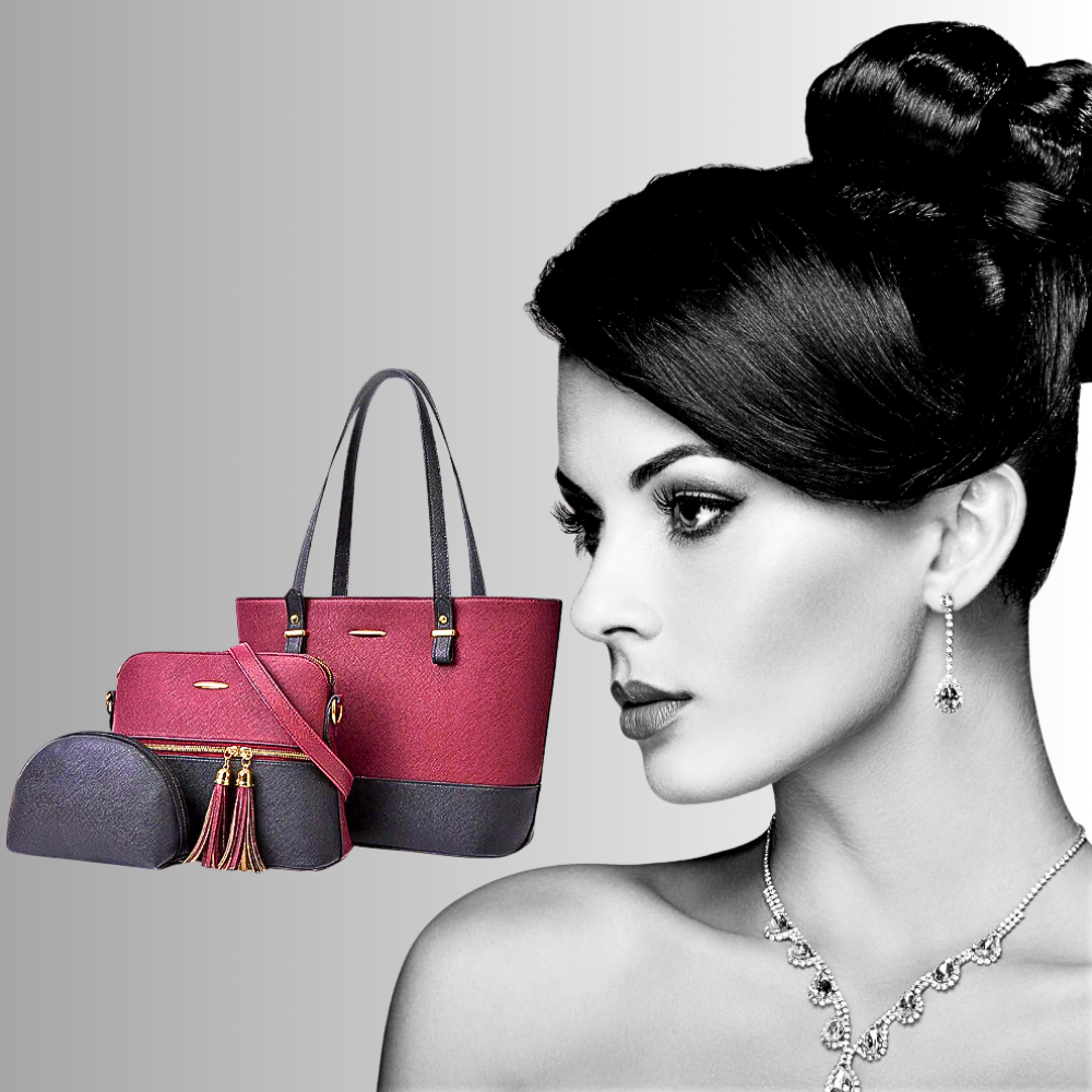 Conjunto de dos bolsos y un clutch: elegancia y funcionalidad 