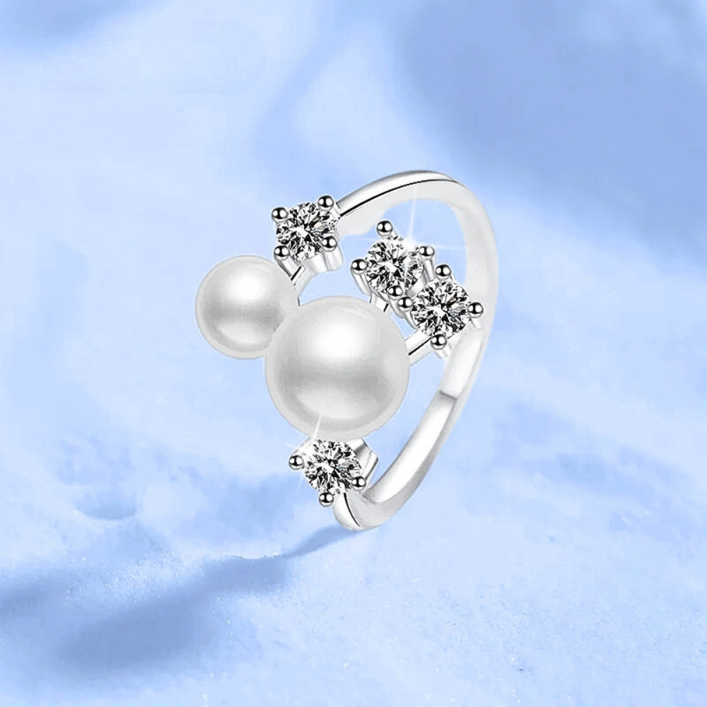 Anello Contrariè con Moissaniti e Perle