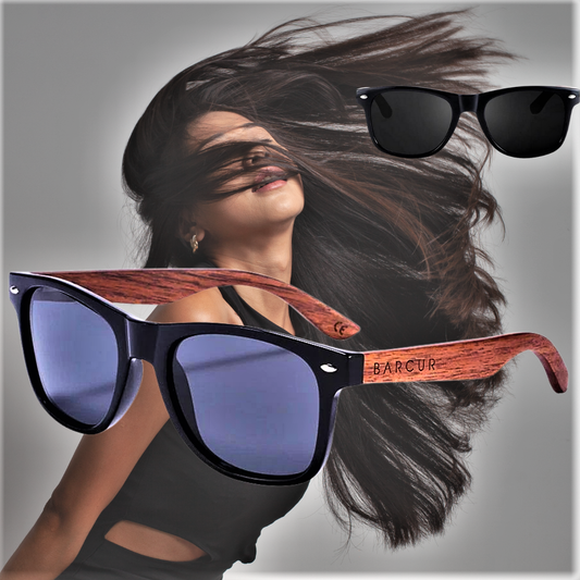 Gafas polarizadas BARCUR en caja de madera natural y nogal negro