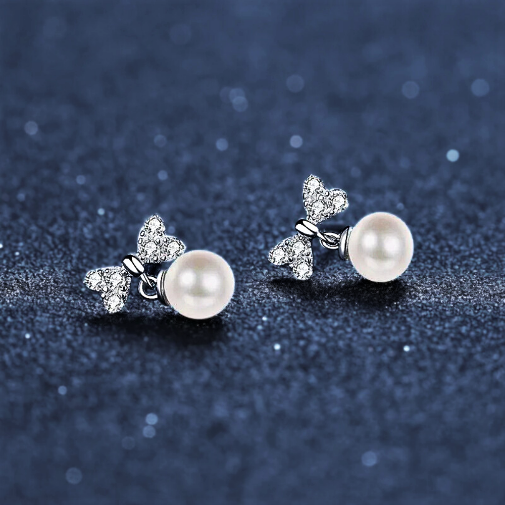 Orecchini a Fiocco con Moissaniti e Perle Naturali