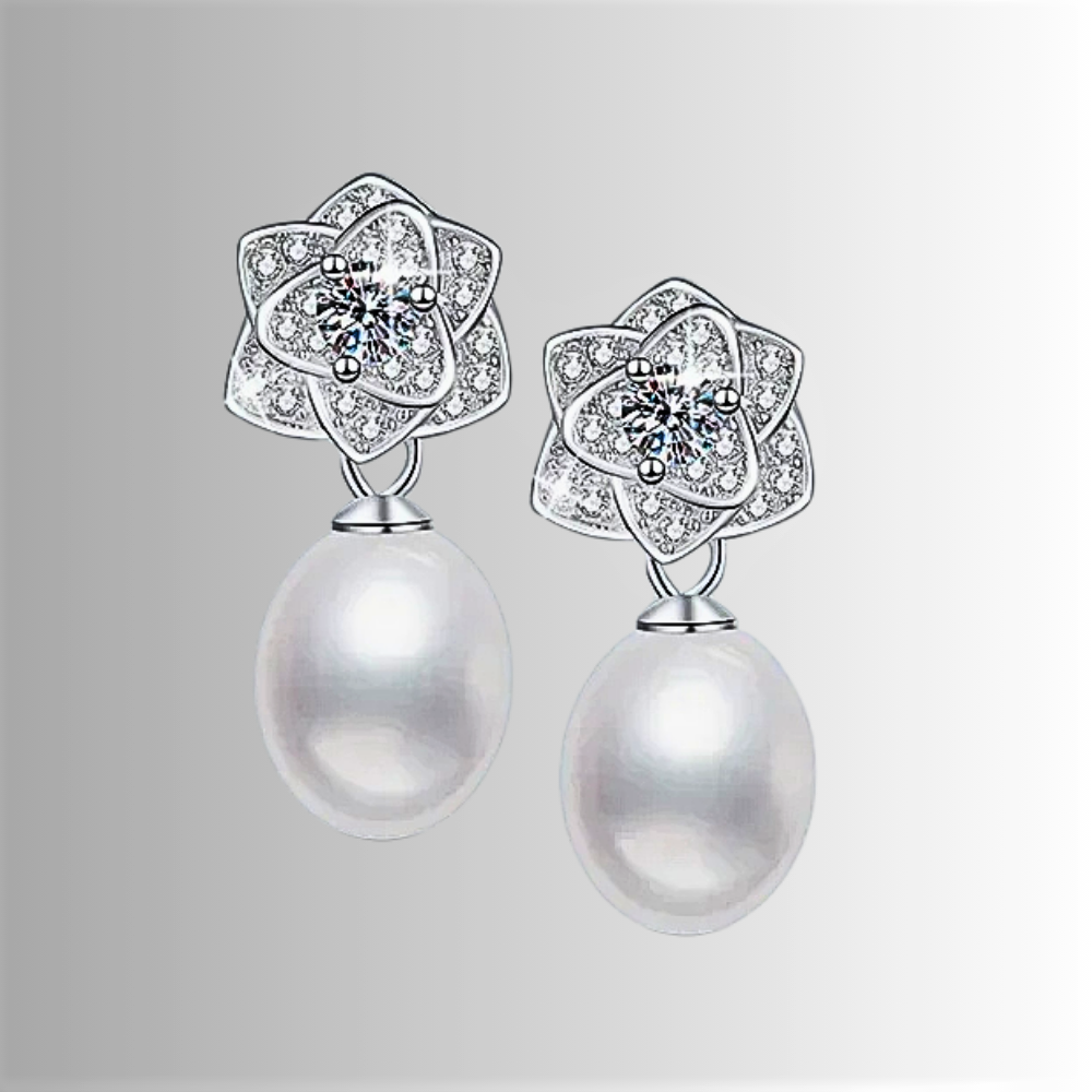 Orecchini a Fiore con Moissaniti e Perle Naturali