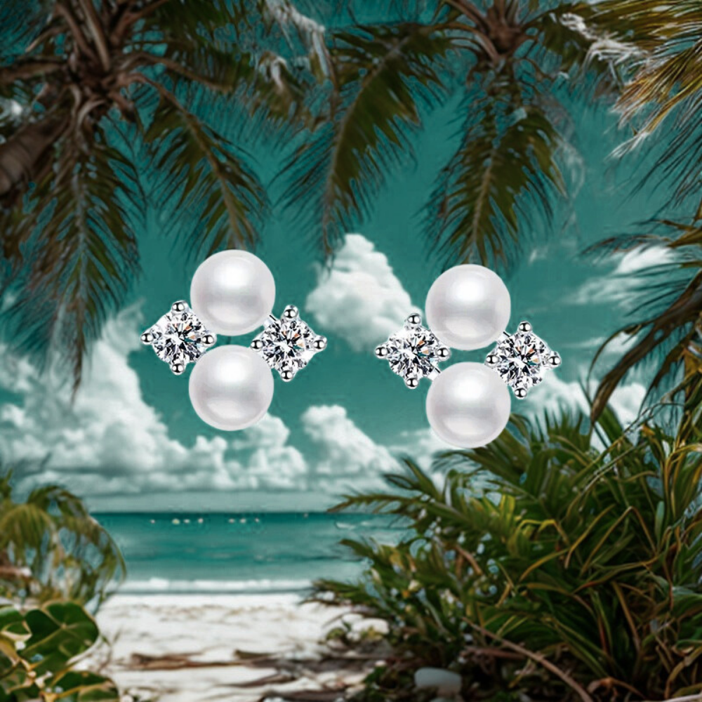 Orecchini a Perno con Moissaniti e Perle Naturali