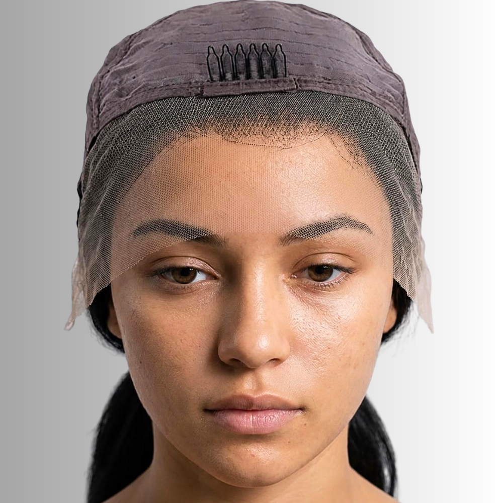 Parrucca con Capelli Veri Castani con Meches Caramello Dorato