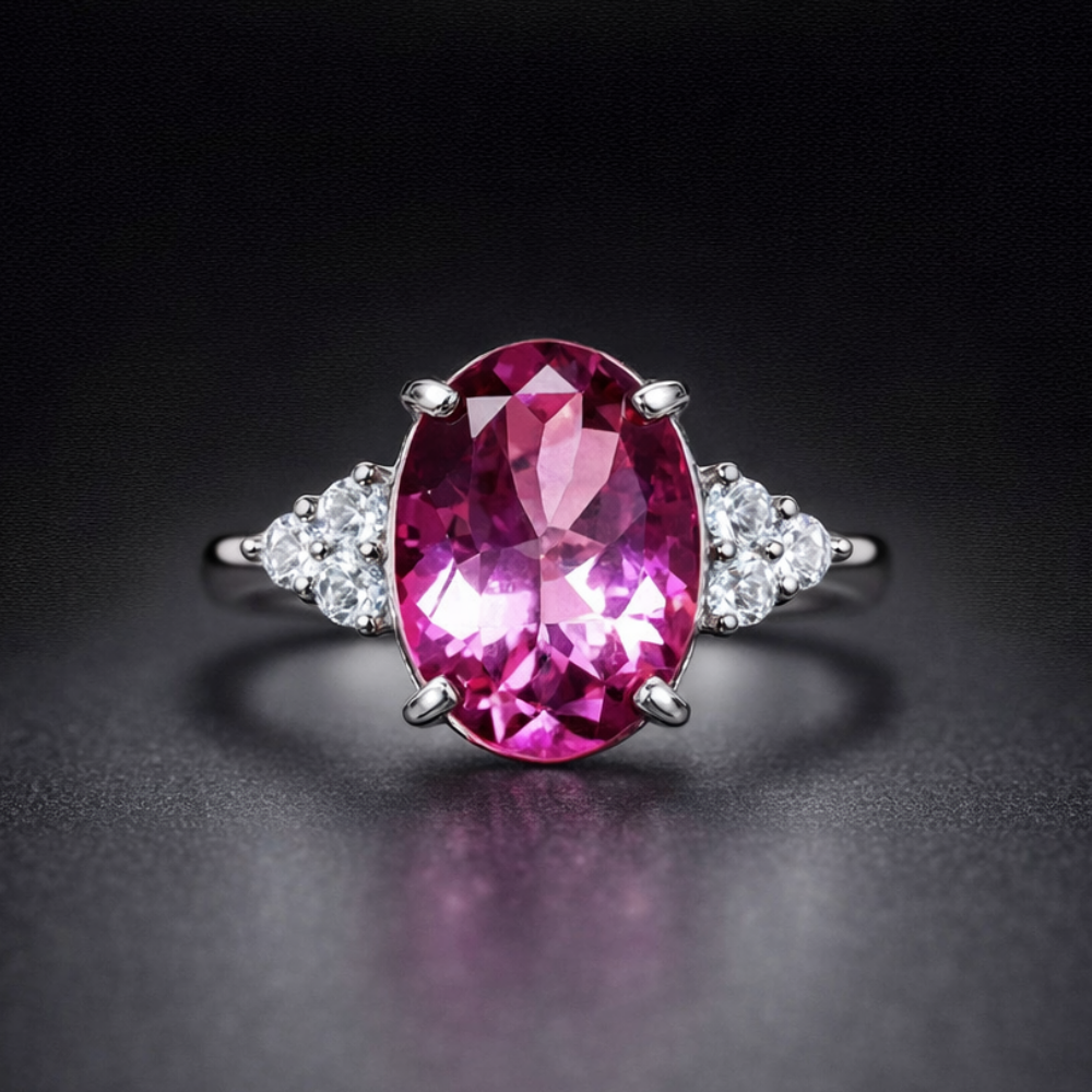 Anello con Zaffiro Rosa Ovale creato in Laboratorio di ct 6,00