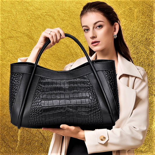 Bolso de piel de becerro trabajado con cocodrilo