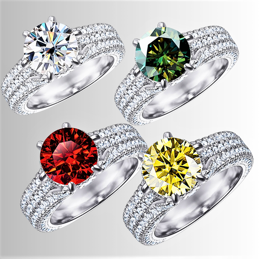 Mini Collezione di Solitari con Pavè di Moissanite di ct 2,00 e Brillanti Coltivati