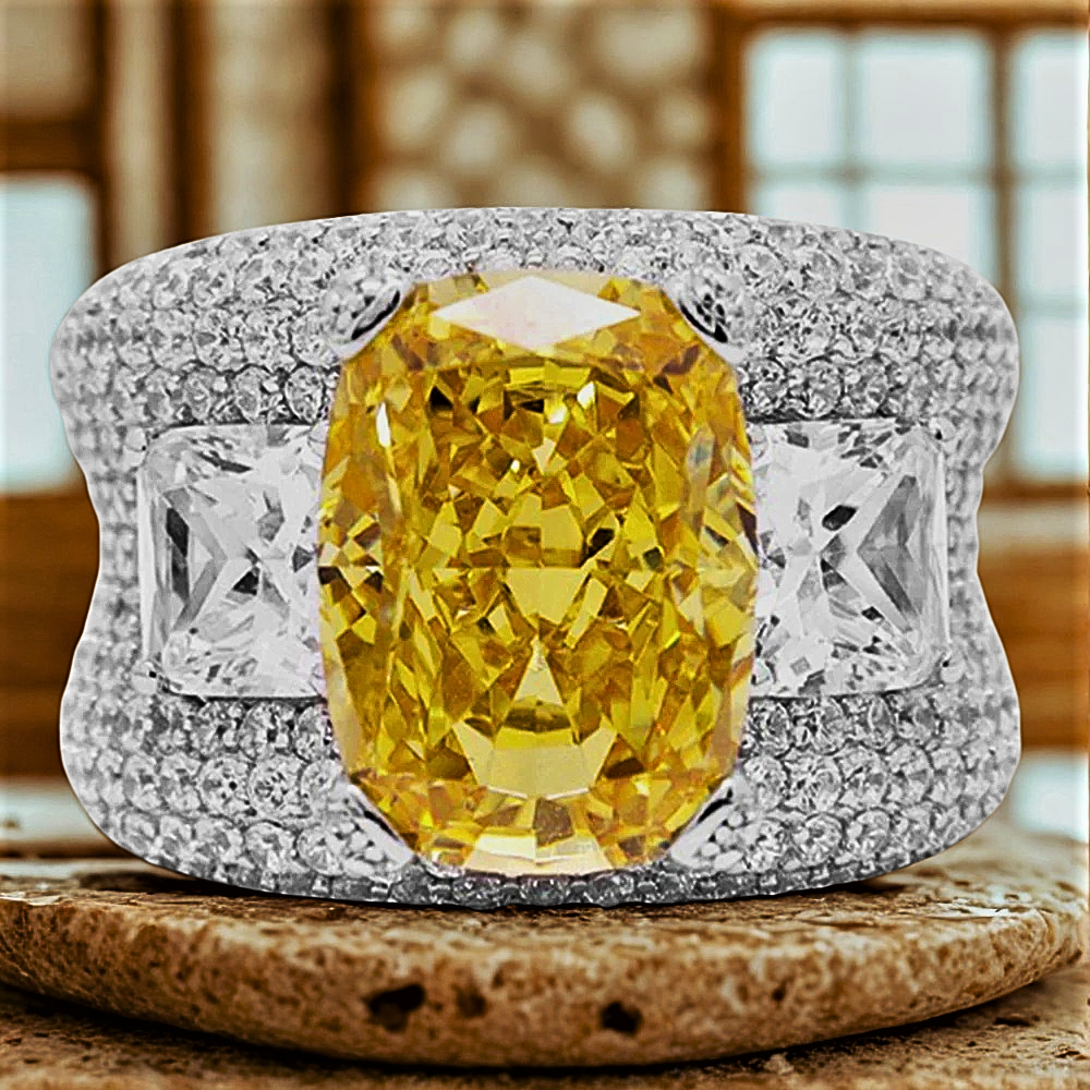 Fascione con Citrino Taglio Cuscino Allungato e Diamanti Lab Grown