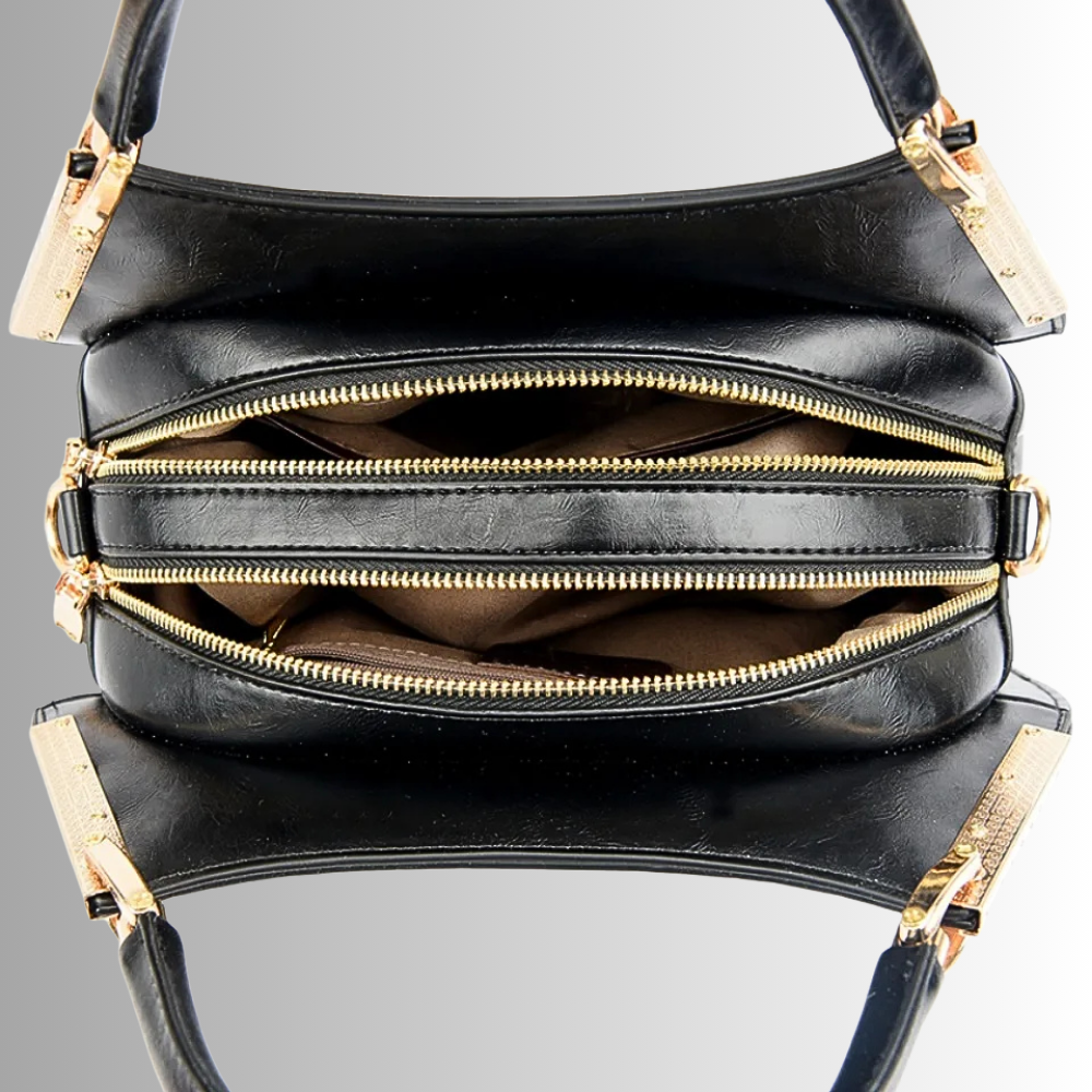 Borsa in Pelle di Vitellino Verniciata – Stile Croco e Dettagli Oro