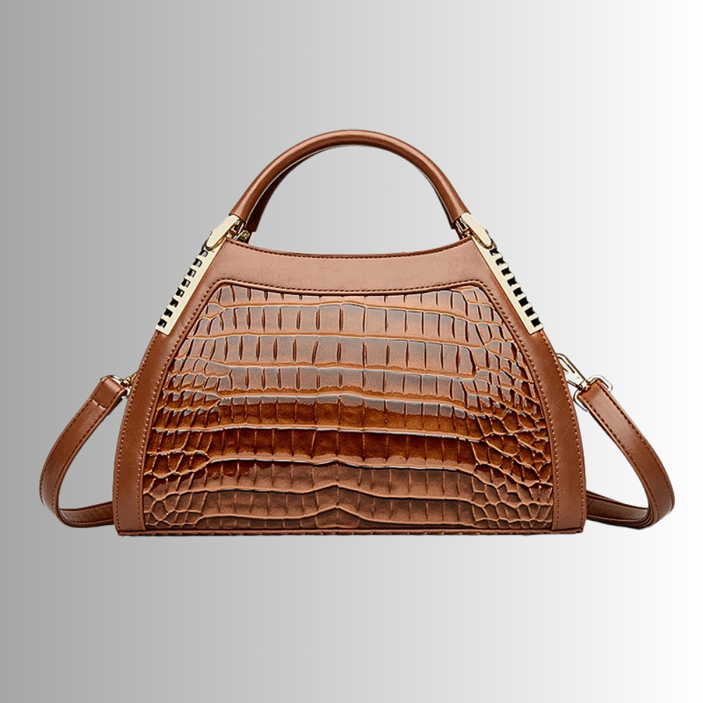 Borsa in Pelle di Vitellino Verniciata – Stile Croco e Dettagli Oro