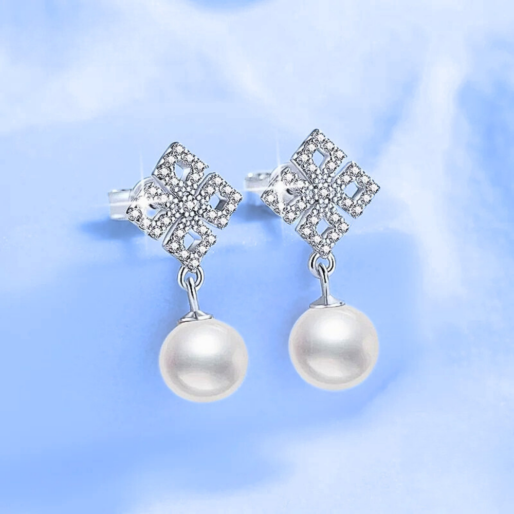 Orecchini a Rombi con Moissaniti e Perle Naturali