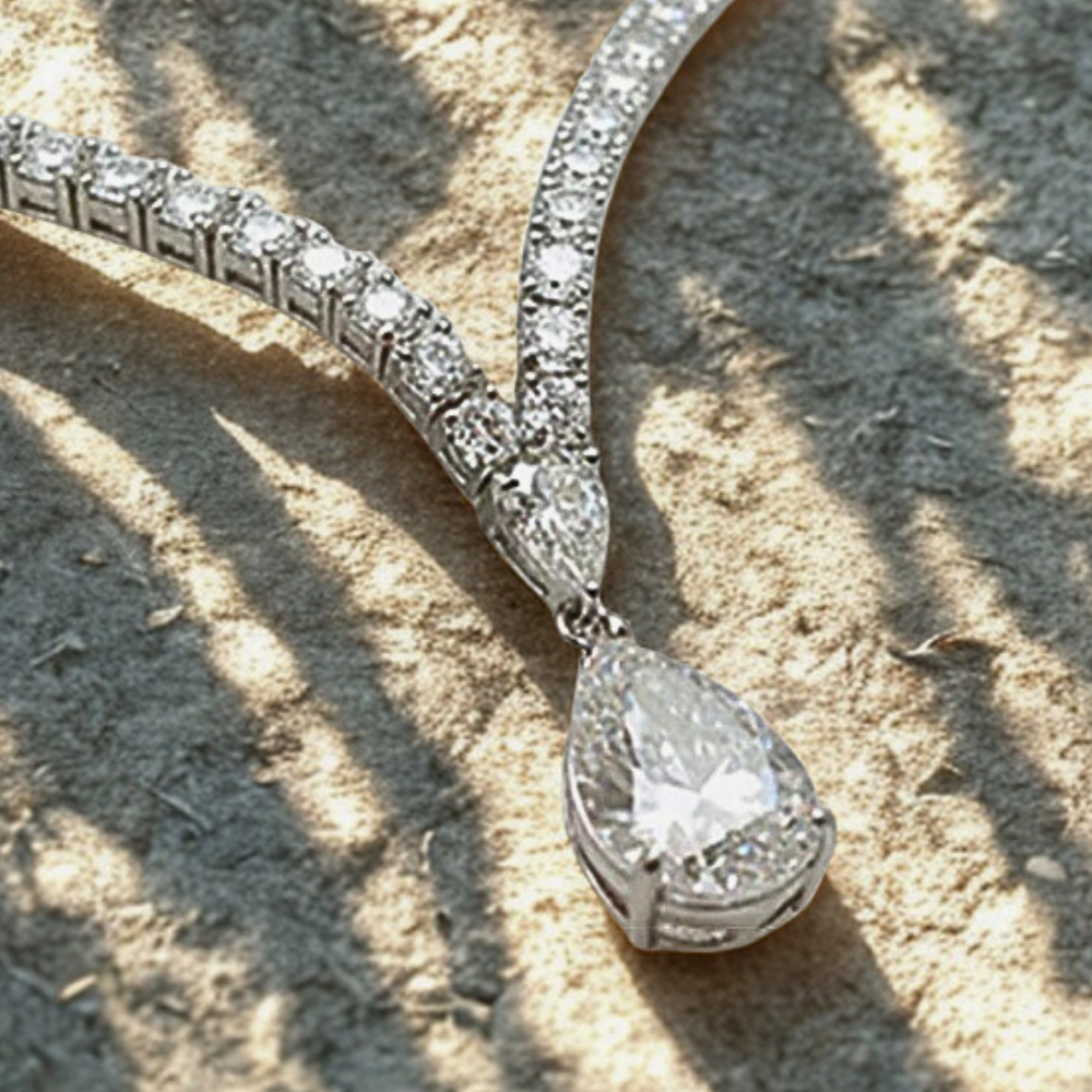 Collana Tennis con Pendente in Moissanite Taglio Goccia di ct 6,80