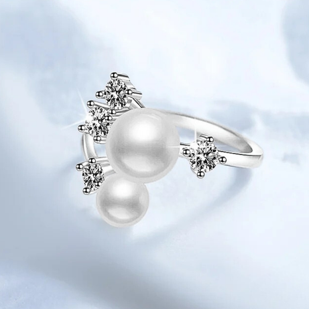 Anello Contrariè con Moissaniti e Perle