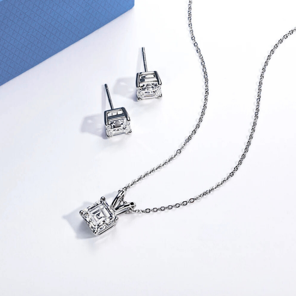 Parure Collana e Orecchini con Moissaniti Asscher
