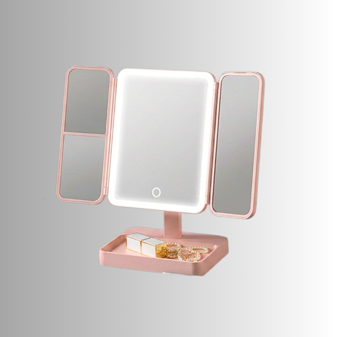 Specchio make-up da tavolo a 3 ante con LED e ingrandimento