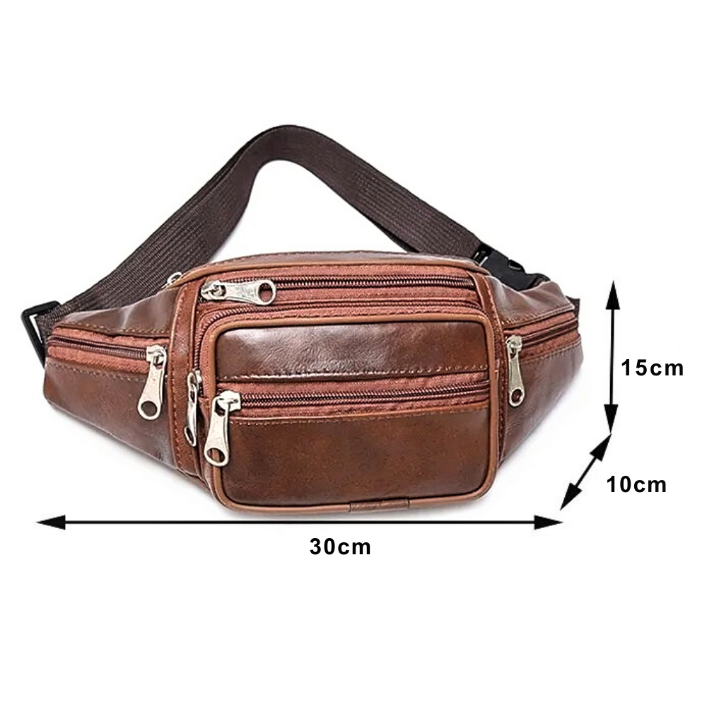 Marsupio a 6 Tasche in Vera Pelle di Vitellino