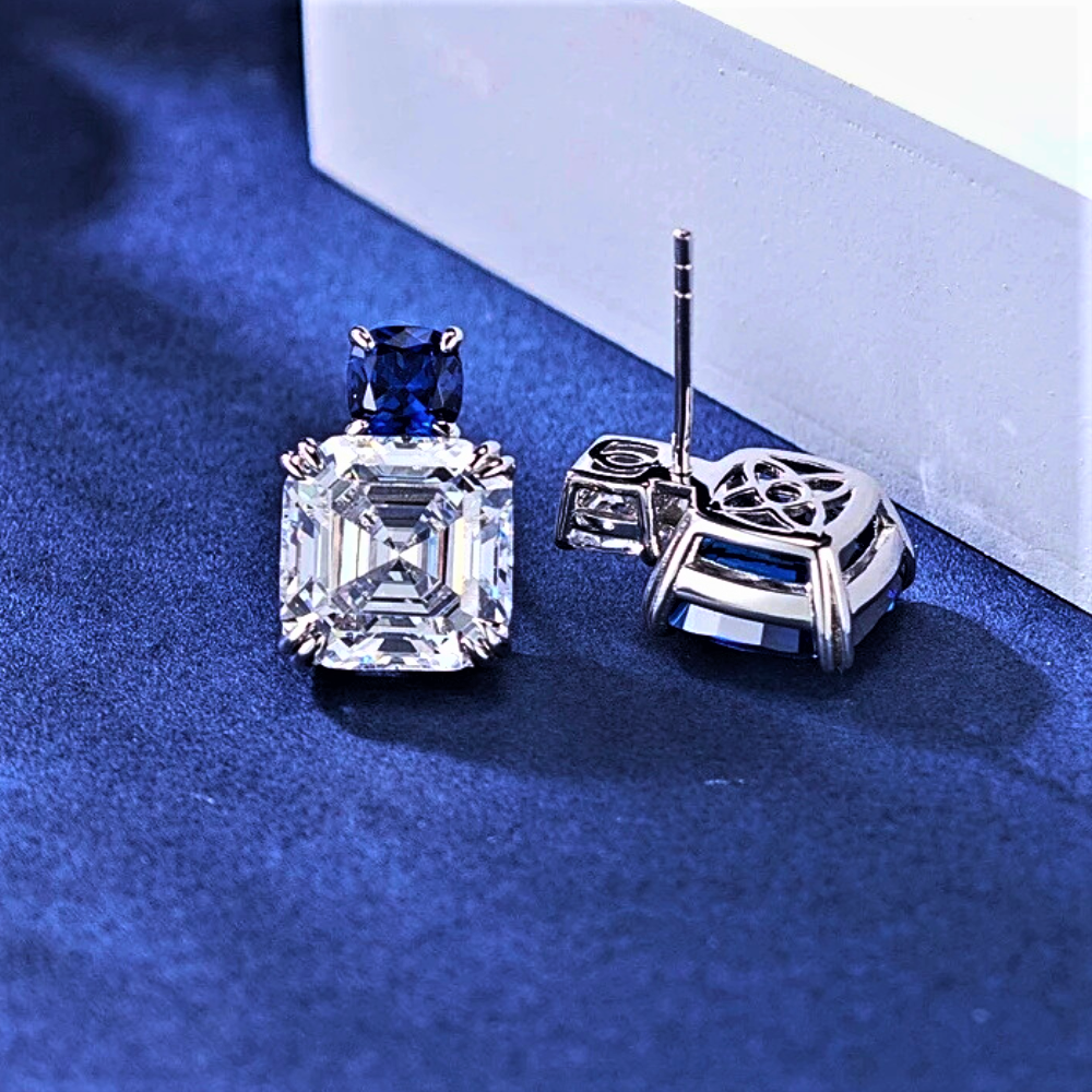 Orecchini Asimmetrici con Zaffiri e Diamanti Coltivati