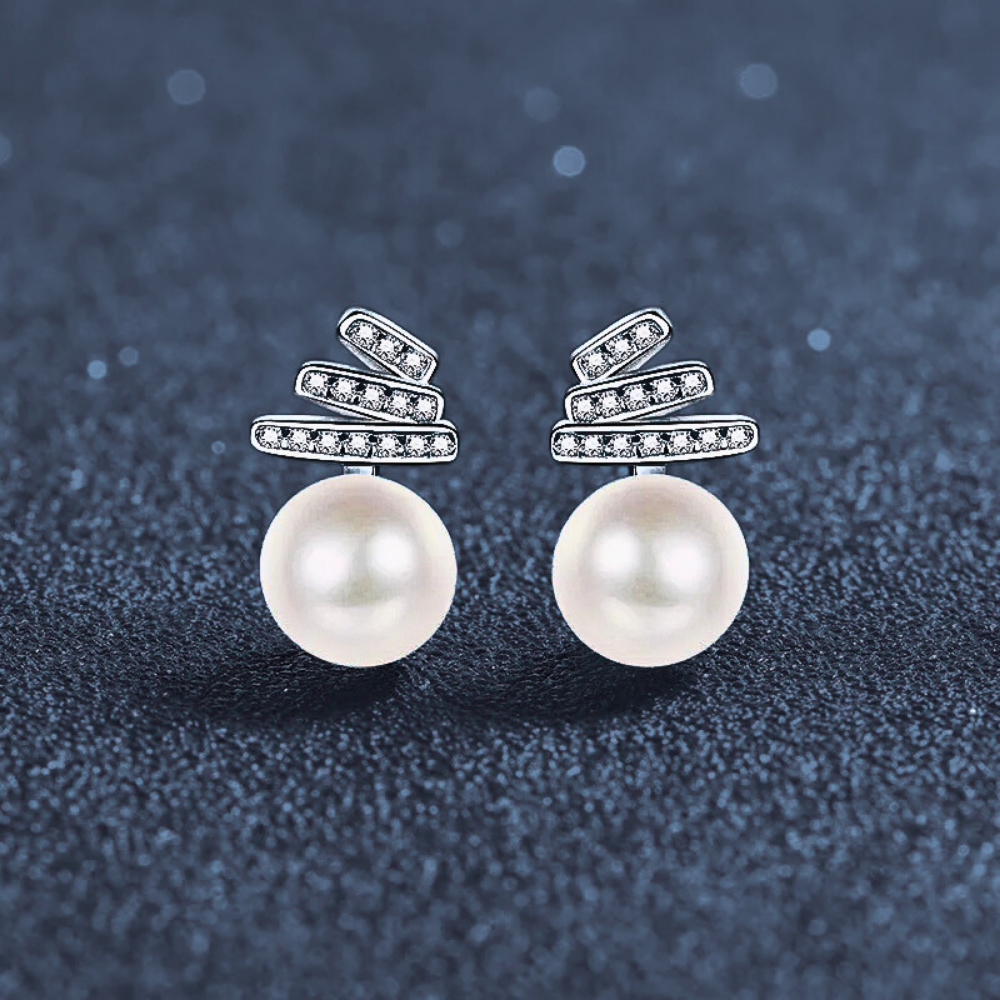 Orecchini a 3 Barrette con Moissaniti e Perle Naturali