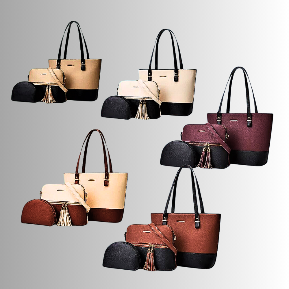 Conjunto de dos bolsos y un clutch: elegancia y funcionalidad 