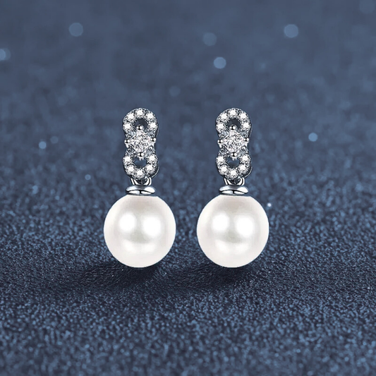 Orecchini con Moissaniti e Perla Naturale Pendente