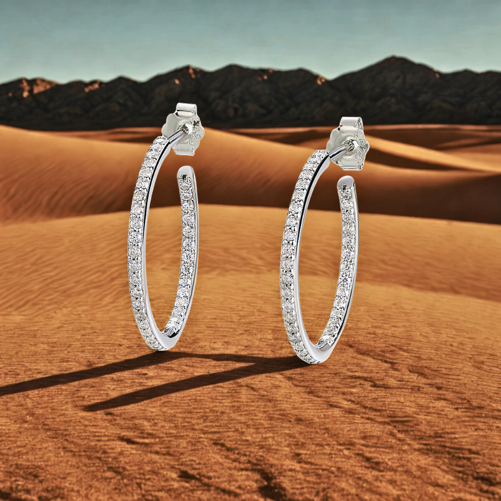 Orecchini a Cerchio Aperto con Striscia di Moissaniti