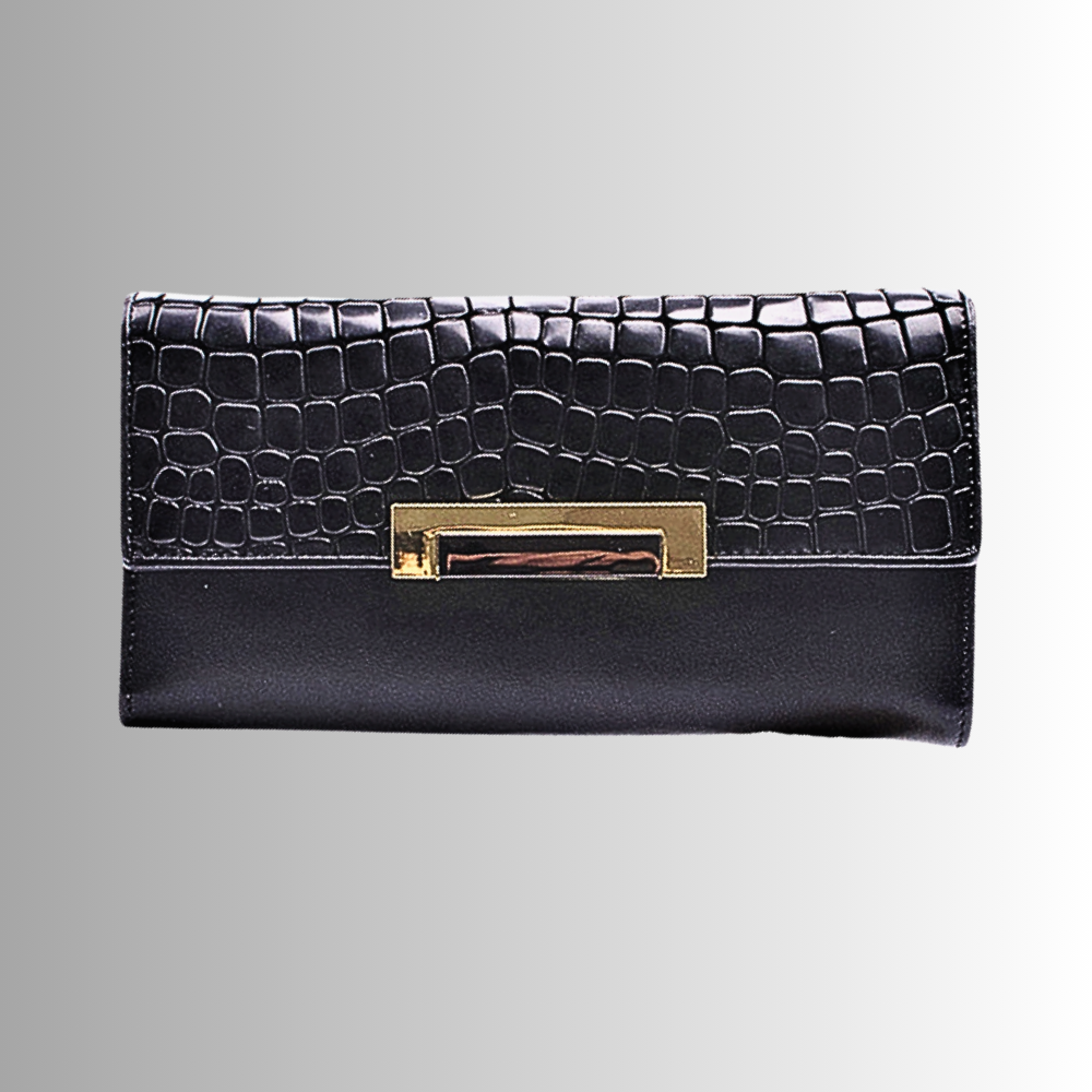Cartera de piel de vacuno auténtica con textura de cocodrilo
