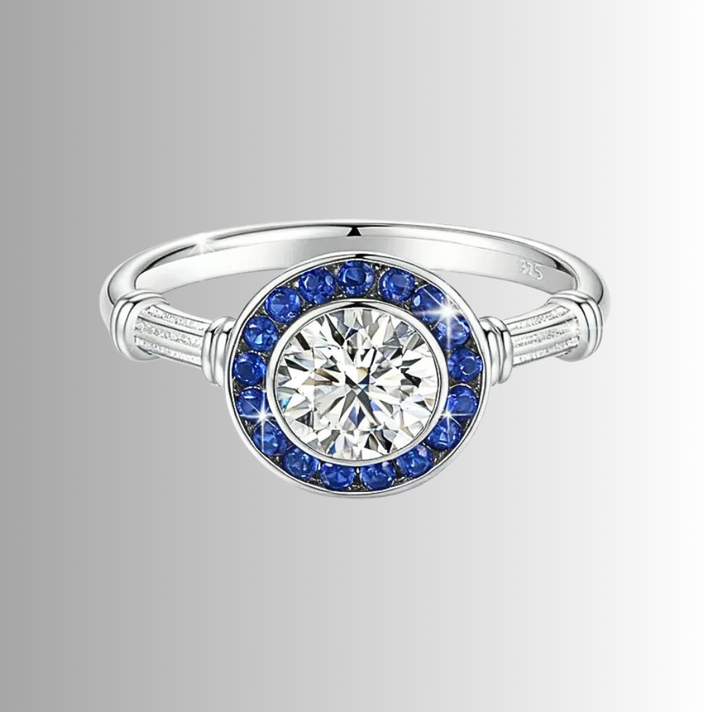 Fascetta con Moissanite per ct 1,00 e Gemme Blu Zaffiro