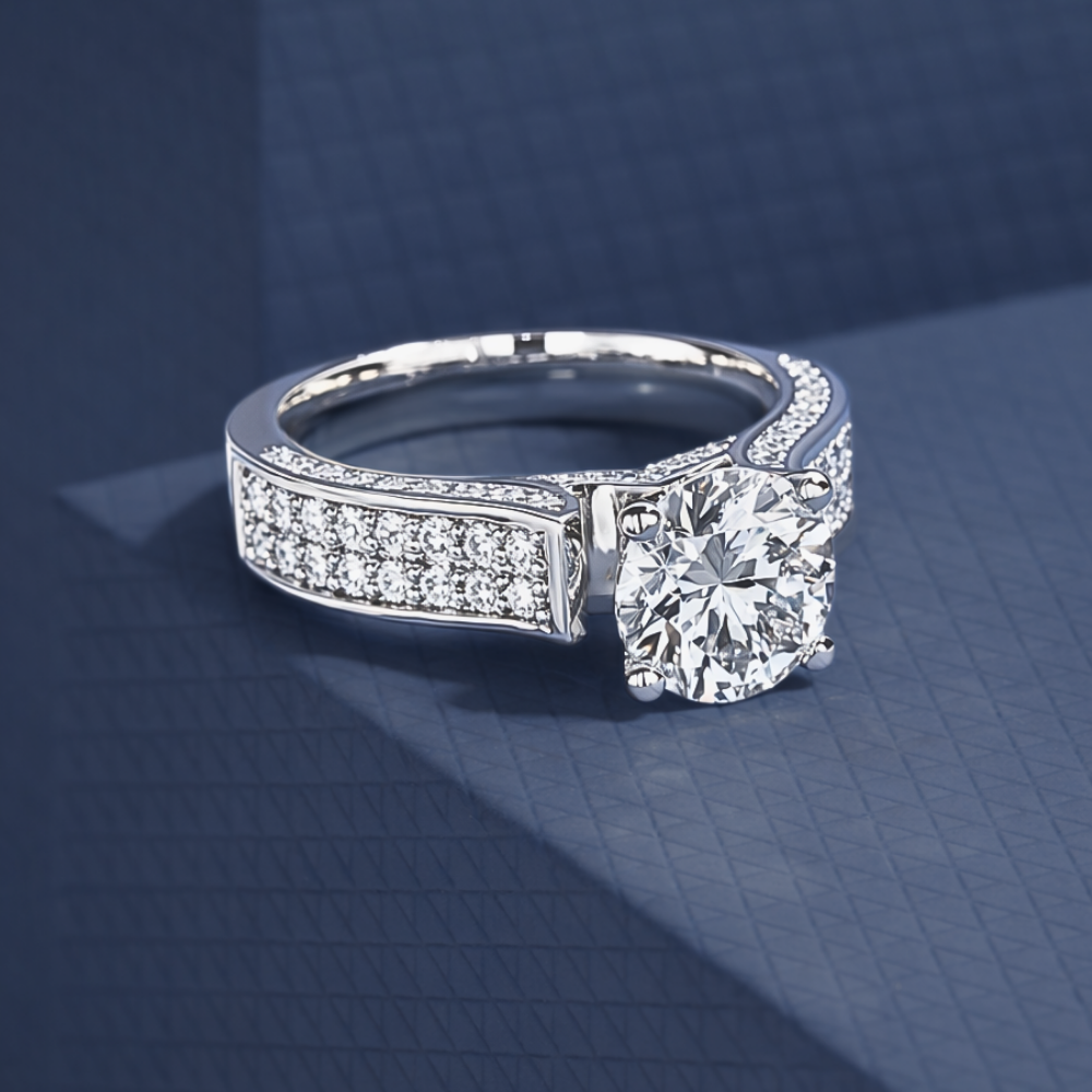 Solitario con Moissanite di ct 2,00 e Pavè