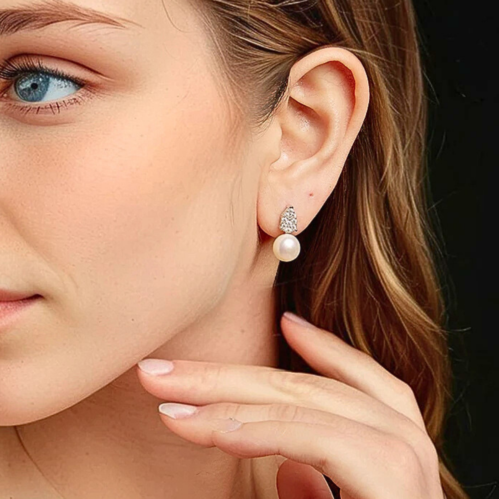 Orecchini a Goccia con Moissaniti e Perle Naturali