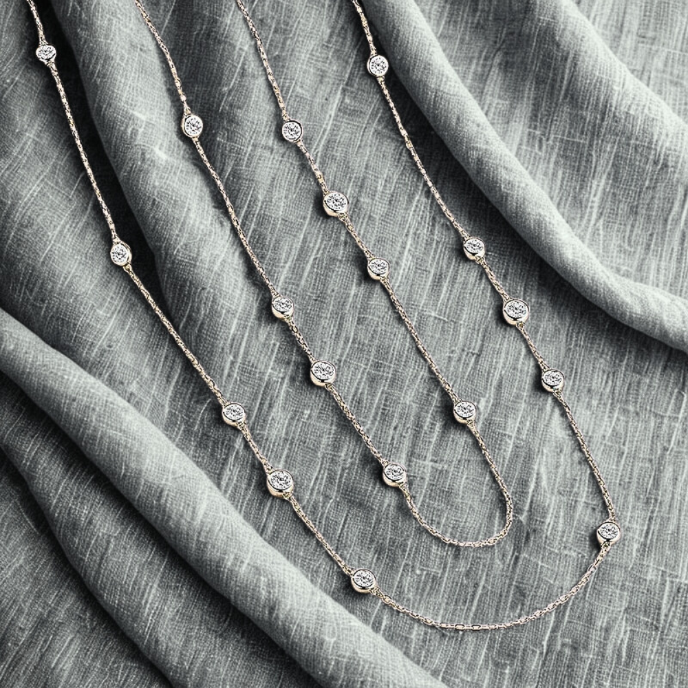 Collana di cm 90 a Castoni Tondi con Moissaniti per ct 3,30