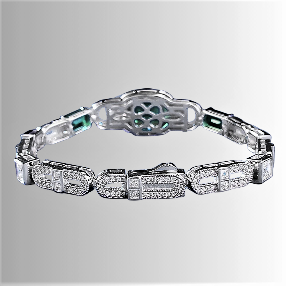 Bracciale con Smeraldi e Diamanti Sintetici ad Alto Contenuto di Carbonio