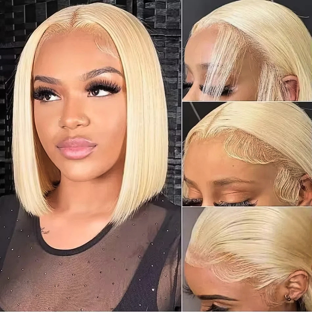 Parrucca a Caschetto con Capelli Veri Biondo Platino