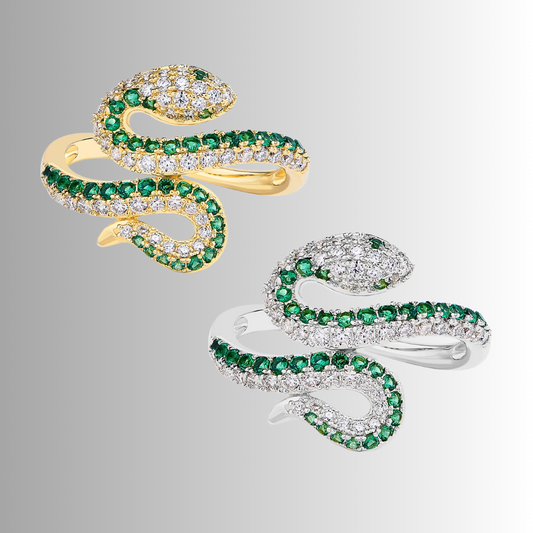 Anello a Serpente in Moissaniti Verde Smeraldo e D Color