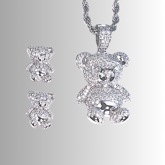 Parure Collana e Orecchini con Orsetti in Moissanite