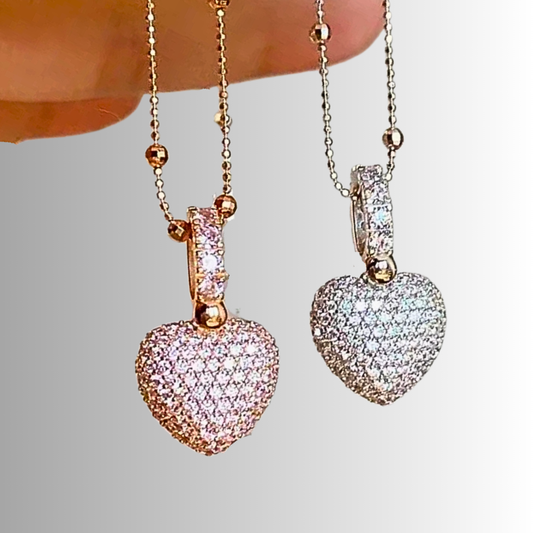 Collana con Ciondolo a Cuore con Brillanti Coltivati